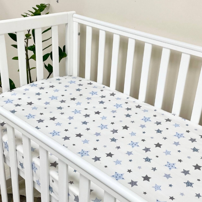 Husa saltea patuț bebe copii din bumbac 120 x 60 cm, Stelute albastre (2)
